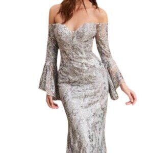 SALE NWT Ladivine CM319 Evening Dress Silver Size 8
